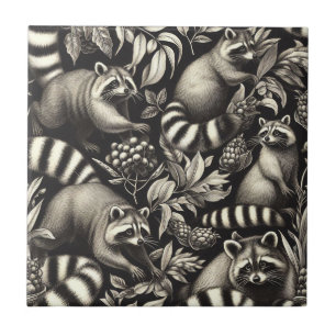 Niedlicher Vintager Racoon Nahtlos Fliese