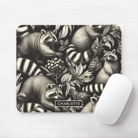 Niedlicher Vintager Racoon Nahtlos Mousepad (Mit Mouse)
