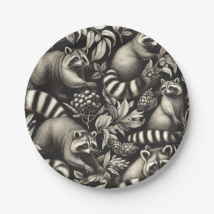 Niedlicher Vintager Racoon Nahtlos Pappteller
