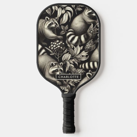 Niedlicher Vintager Racoon Nahtlos Pickleball Schläger (Vorderseite)