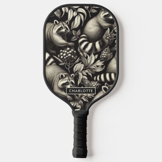 Niedlicher Vintager Racoon Nahtlos Pickleball Schläger (Rückseite)