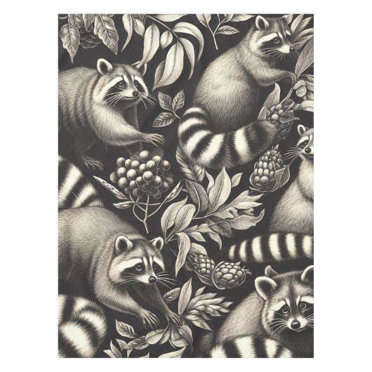 Niedlicher Vintager Racoon Nahtlos Tischdecke (Vorderseite)