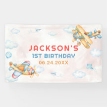 Niedlicher Vintager Retro-Gelbflugzeug 1. Geburtst