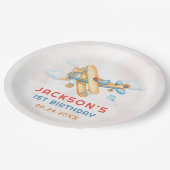 Niedlicher Vintager Retro-Gelbflugzeug 1. Geburtst Pappteller (Schrägansicht)