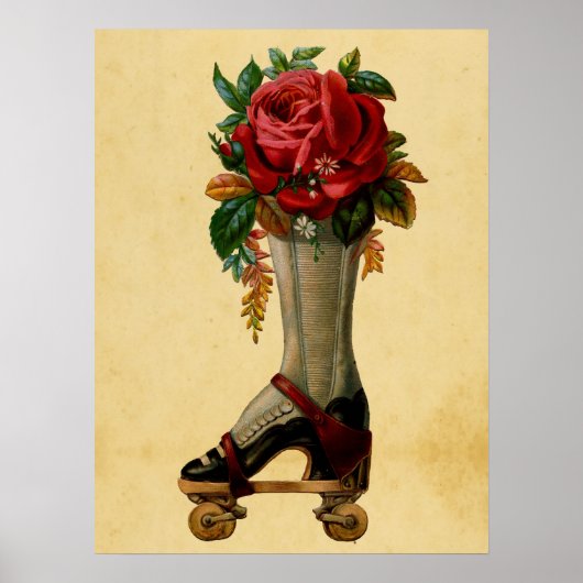 Niedlicher Vintager Retro Roller Skate Floral Poster (Vorne)