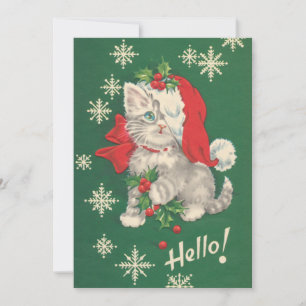 Niedlicher Vintager Roter Weihnachtskater Feiertagskarte
