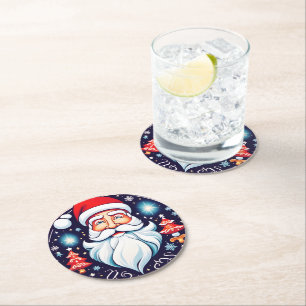 Niedlicher Vintager Santa Round Design Retro Runder Pappuntersetzer
