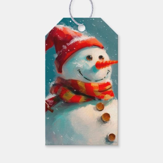Niedlicher Vintager Schneemann Weihnachten Geschenkanhänger (Vorderseite)