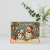 Niedlicher Vintager Schneemann Weihnachtsfeiertag Feiertagspostkarte (Stehend Vorderseite)