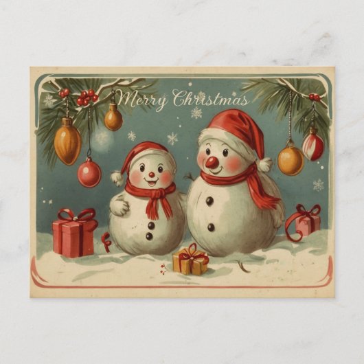 Niedlicher Vintager Schneemann Weihnachtsfeiertag Feiertagspostkarte (Vorderseite)