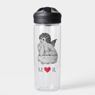 Niedlicher Vintager Schwarz-weißer Cherub Angel Pa Trinkflasche
