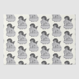 Niedlicher Vintager Schwarz-weißer Cherub Angel Seidenpapier