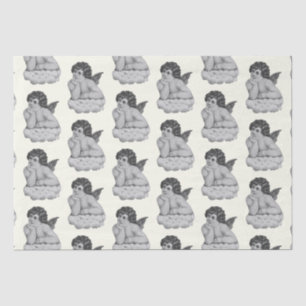 Niedlicher Vintager Schwarz-weißer Cherub Angel Seidenpapier