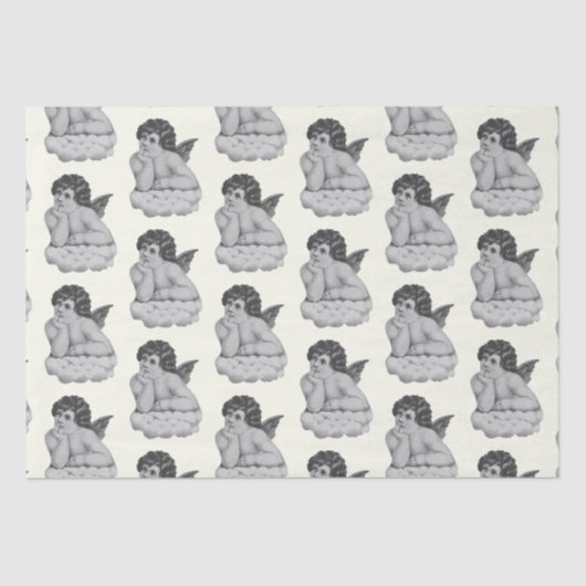 Niedlicher Vintager Schwarz-weißer Cherub Angel Seidenpapier (Vorderseite)