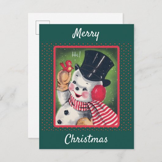 Niedlicher Vintager Snowman Retro Weihnachten Postkarte (Vorne/Hinten)