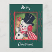 Niedlicher Vintager Snowman Retro Weihnachten Postkarte (Vorderseite)