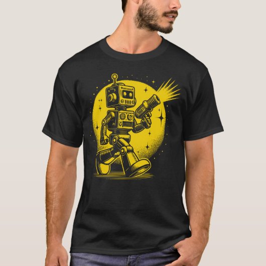 Niedlicher Vintager Spielzeugrobot mit Ray Gun T-Shirt (Vorderseite)