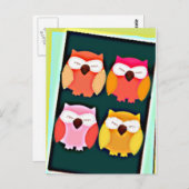 Niedlicher Vintager Stil Mehrfarbige Eulen Postkarte (Vorne/Hinten)