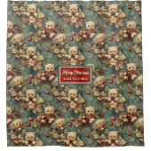 Niedlicher Vintager Teddy trägt einen Weihnachtsvo Duschvorhang (Vorderseite)