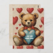 Niedlicher Vintager Teddybär I Liebe Sie Valentine Postkarte (Vorne/Hinten)