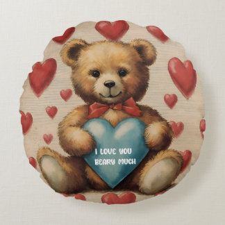 Niedlicher Vintager Teddybär I Liebe Sie Valentine Rundes Kissen