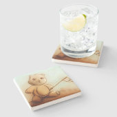 Niedlicher Vintager Teddybär, Stone Untersetzer (Seitenansicht)