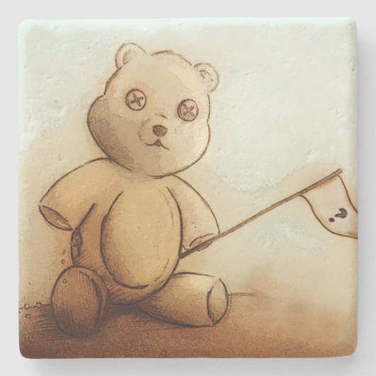 Niedlicher Vintager Teddybär, Stone Untersetzer (Vorderseite)