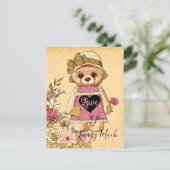 Niedlicher Vintager Valentinbär Postkarte (Stehend Vorderseite)