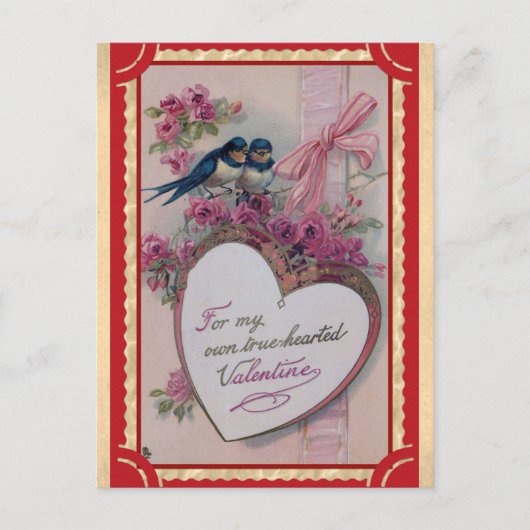 Niedlicher Vintager Valentinstag Herzblutvogel Postkarte (Vorderseite)