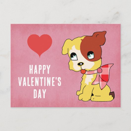 Niedlicher Vintager Valentinstag Hund Rotes Herz R Postkarte (Vorderseite)