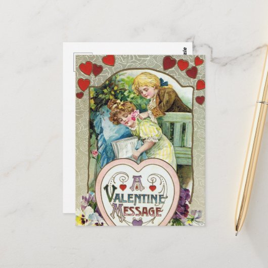 niedlicher Vintager Valentinstag Postkarte (Vorderseite/Rückseite Beispiel)