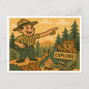 Niedlicher Vintager Waldpark Wald Land Camping Postkarte