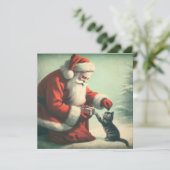 Niedlicher Vintager Weihnachtsmann mit Kitten Karte (Stehend Vorderseite)