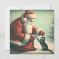 Niedlicher Vintager Weihnachtsmann mit Kitten