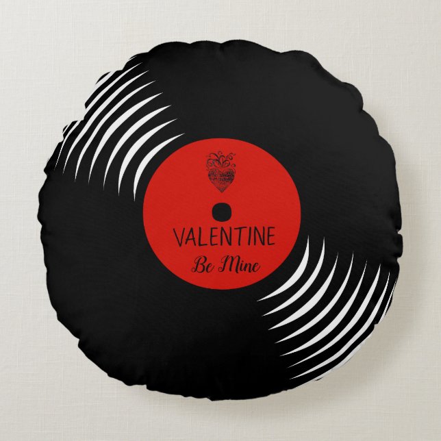 Niedlicher Vinyl Record Valentine Pillow Rundes Kissen (Vorderseite)