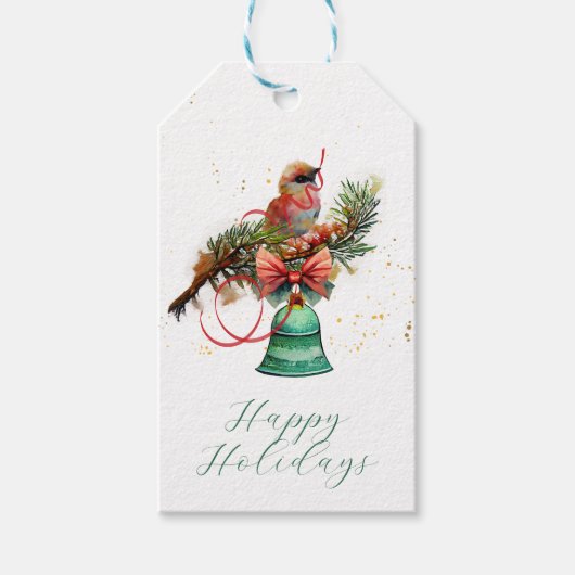 Niedlicher Vogel an einer Zweigstelle mit Band Geschenkanhänger (Vorderseite)