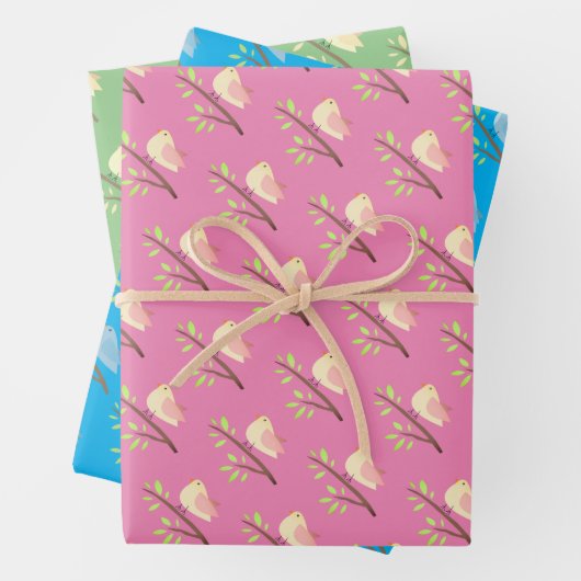 Niedlicher Vogel auf einem Zweig, der Papierblätte Geschenkpapier Set (Beispiel)