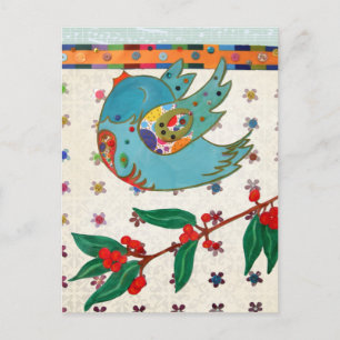 Niedlicher Vogel fliegen und singen Postkarte