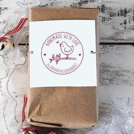 Niedlicher Vogel-Handgriff mit Liebe, Gummistempel