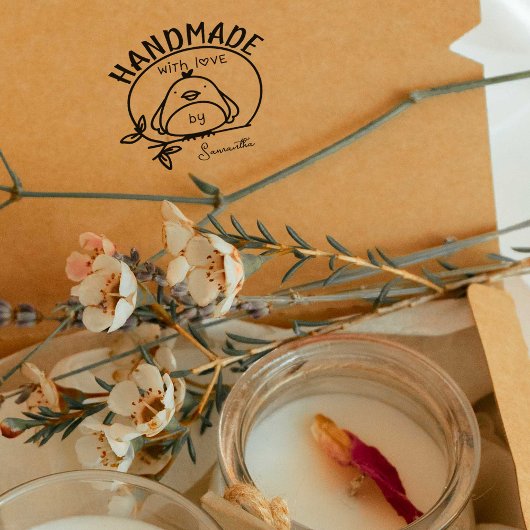 Niedlicher Vogel Handmade with Liebe by (individue Gummistempel