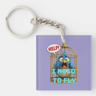 Niedlicher Vogel im Käfig Freiheit & Tier Schlüsselanhänger
