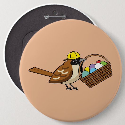 Niedlicher Vogel mit bunten Eierkörben Button (Vorne & Hinten)
