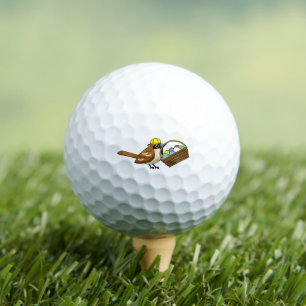 Niedlicher Vogel mit bunten Eierkörben Golfball