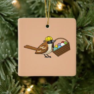Niedlicher Vogel mit bunten Eierkörben Keramikornament
