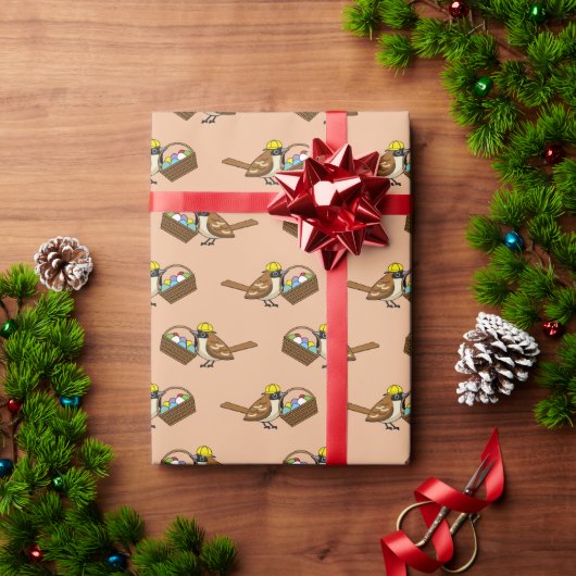 Niedlicher Vogel mit farbenfrohen Eierkörben Muste Geschenkpapier (Feiertagsgeschenk)