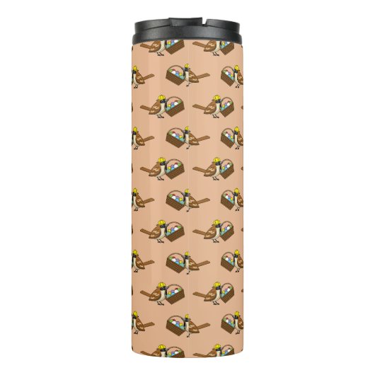 Niedlicher Vogel mit farbenfrohen Eierkörben Muste Thermosbecher (Rückseite)