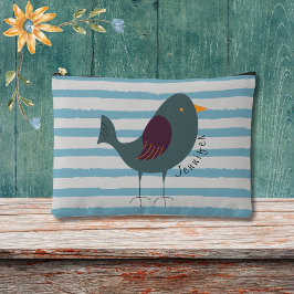 Niedlicher Vogel mit individuelle Name auf blauen Zubehörtasche