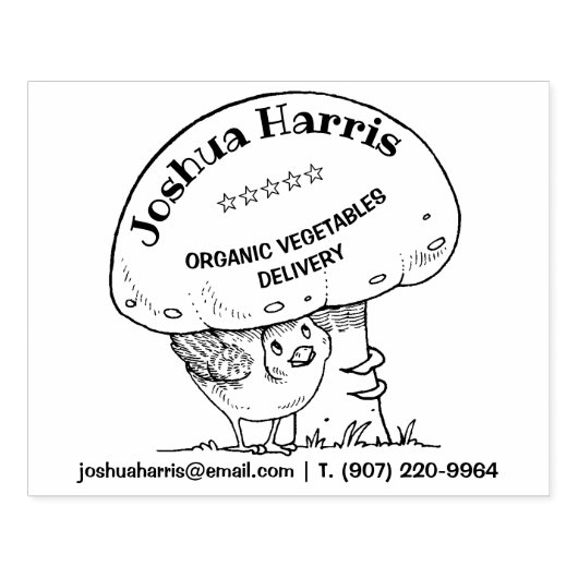 Niedlicher Vogel mit Pilz, Bio Lebensmittelversorg Gummistempel (Prägung)