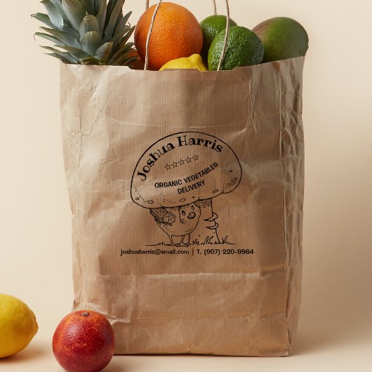 Niedlicher Vogel mit Pilz, Bio Lebensmittelversorg Gummistempel