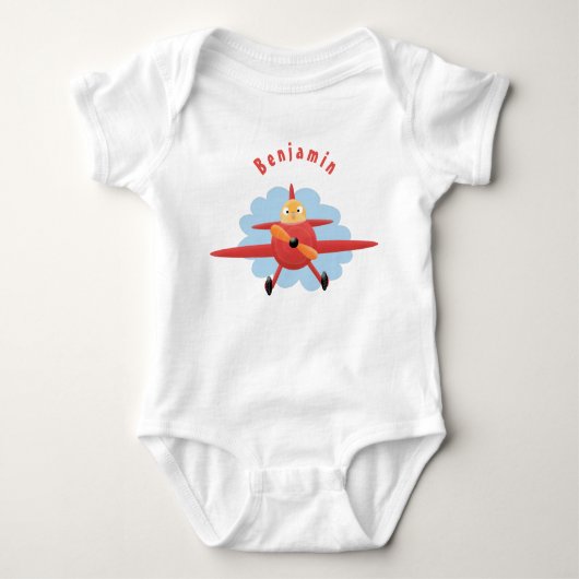 Niedlicher Vogel mit rotem Flugzeug Cartoon Abbild Baby Strampler (Vorderseite)